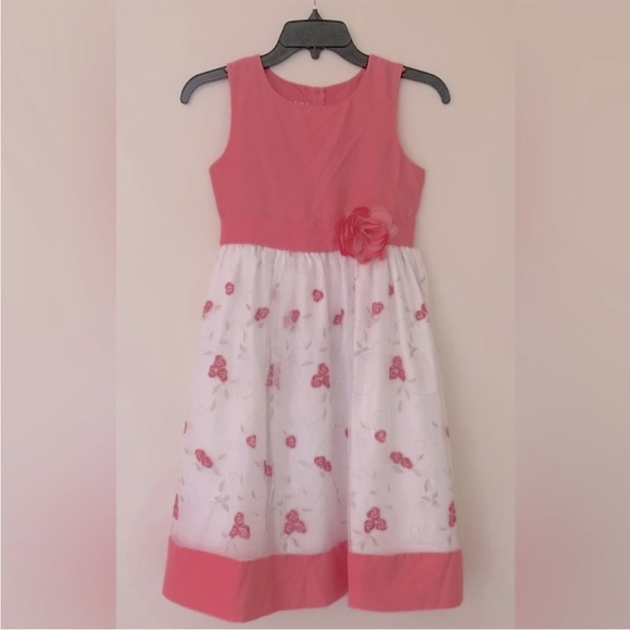 Rosenau Other - Rosenau Formal Pink & White Embroidered Floral Overlay Sleeveless Occasion Dress